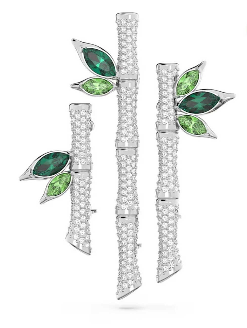 Swarovski Dellium Brooch Bamboo, Green, Rhodium Plated- Excellent Condition
